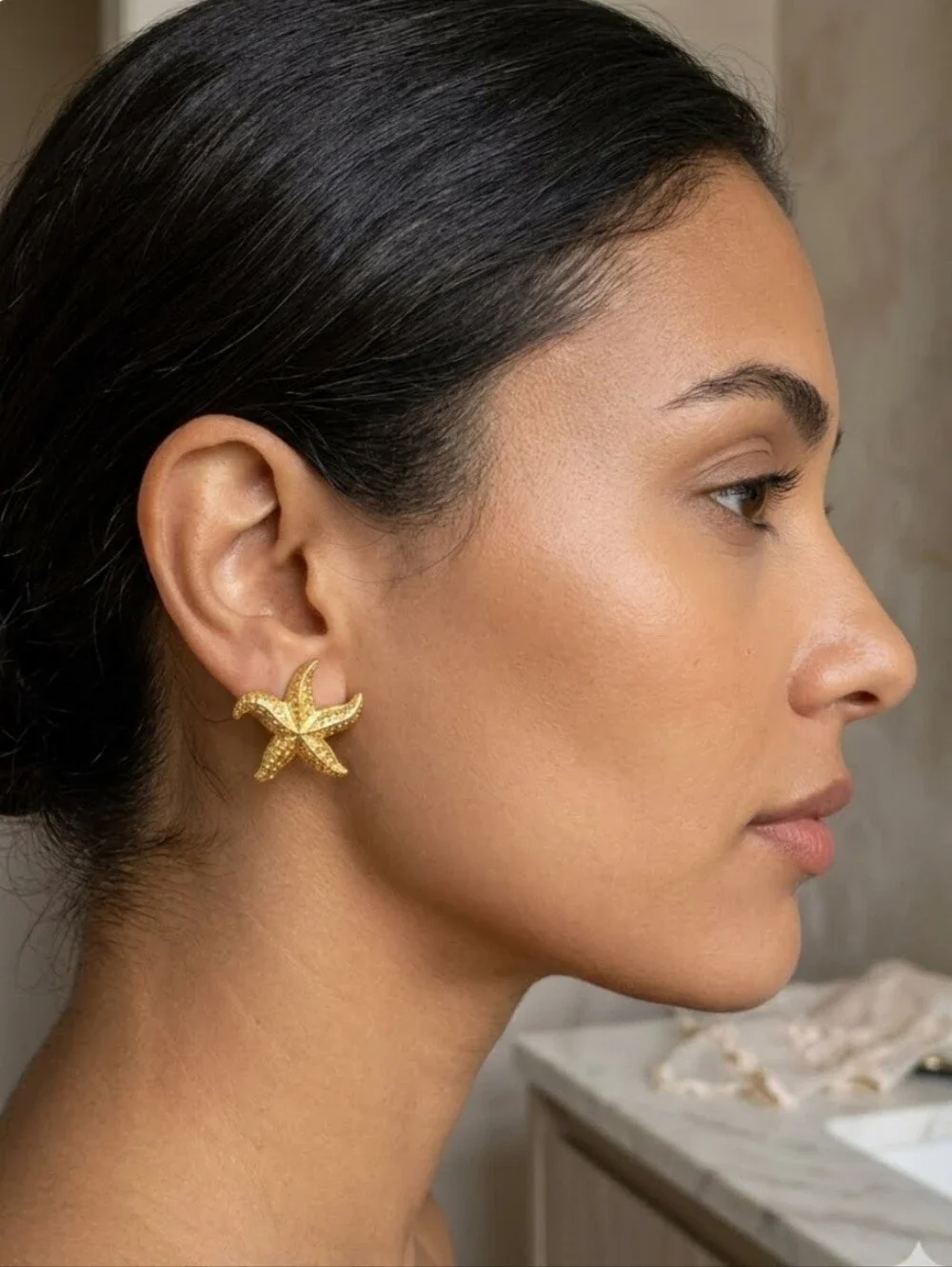 Vintage 80's Avon Goldtone Starfish Stud Nautical Statement Earrings